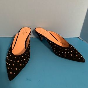 NWT Kate Spade Black Kid Suede Surie Mules, 8.5 M